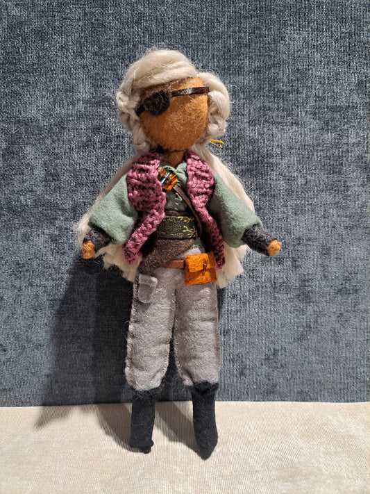 OOAK One of a Kind mixed media art doll. Medieval art doll. Pirate character figurine. Warrior woman. Fabric art doll. Fantasy figurine.
